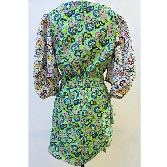 NEW $425 RHODE PIA SHIRRED MINI DRESS IN MOSAIC FLORAL GRASS PRINT SIZE M - Picture 4 of 7